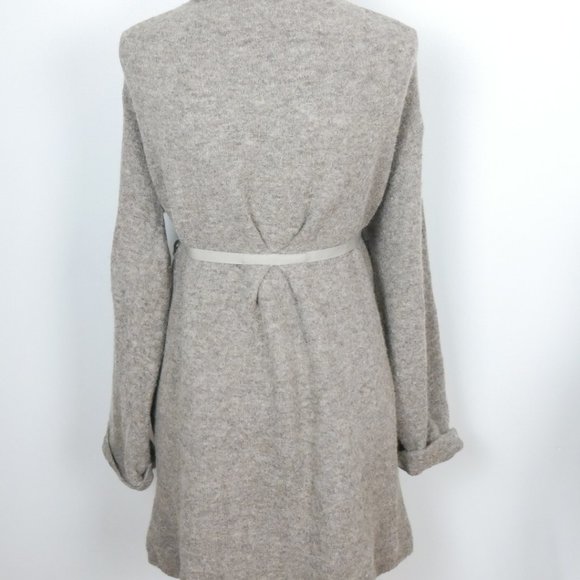 Anthropologie Moth Oatmeal Brown Grey Wool Knit Open Cardigan with Tie Medium - Picture 10 of 11